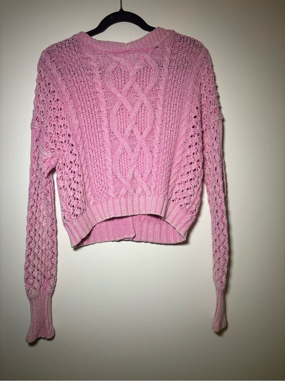 Pilcro Anthropologie Pink Cable Knit Cropped Cardigan Cotton Coquette  Y2K Sz XS - Picture 10 of 12
